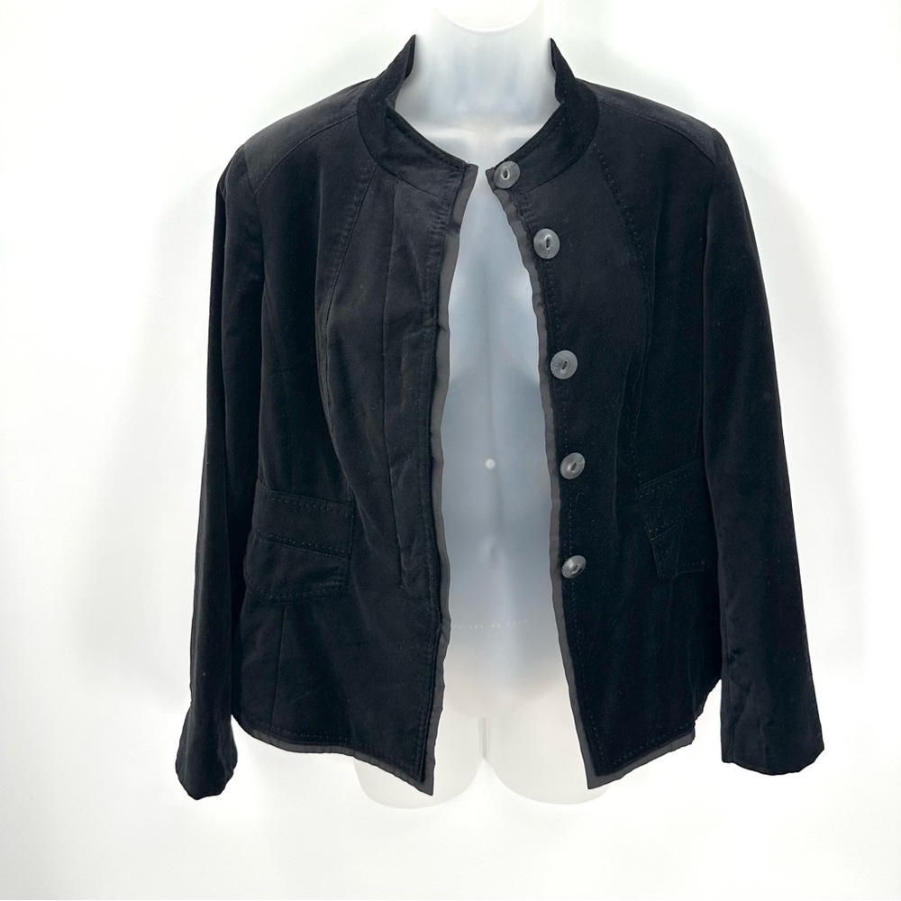 Coldwater Creek Classic Jacket Petite 12 Black Velvet Button Front Career P12